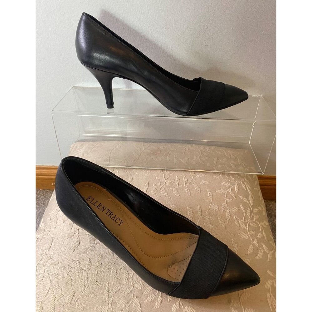 Ellen Tracy Black Pointed-Toe Leather Pumps Leather Size 6.5 - Picture 3 of 9